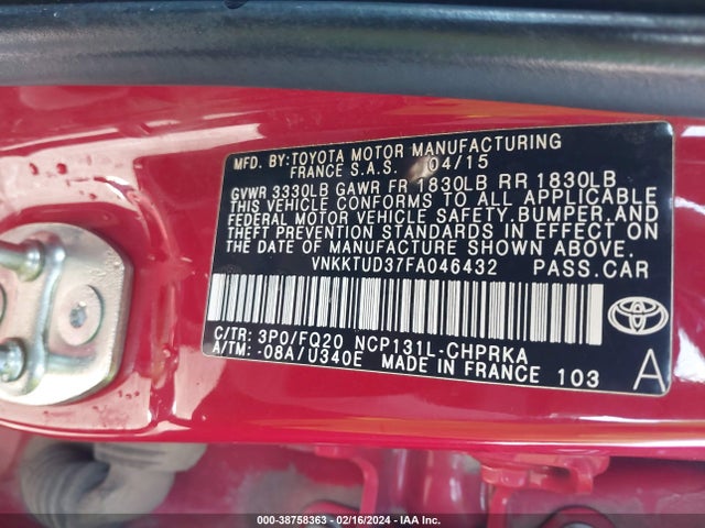 Toyota YARIS L 2015 VNKKTUD37FA046432 Image 9