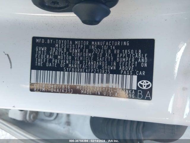 Toyota COROLLA LE 2015 5YFBURHE4FP213825 Image 9