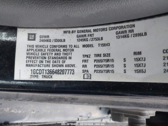 2004 CHEVROLET COLORADO LS VIN: 1GCDT136648207773