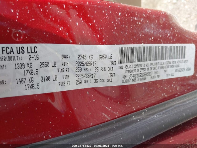 Продаж на аукціоні авто 2016 Chrysler Town & Country Touring-l, vin: 2C4RC1CG9GR305817, номер лоту: 38758432