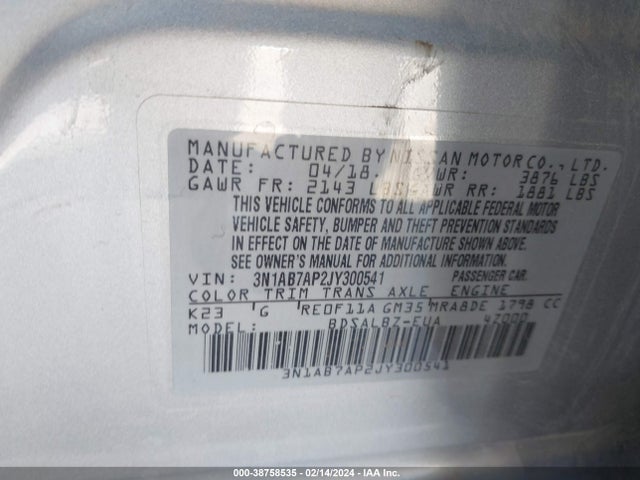 Nissan SENTRA S 2018 3N1AB7AP2JY300541 Image 9