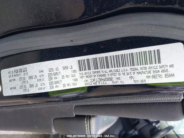 1C4PJLCB0HW539981 Jeep Cherokee Latitude Fwd