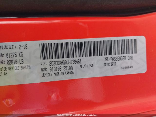 2C3CDXHG0JH238461 Dodge Charger Sxt Plus Rwd