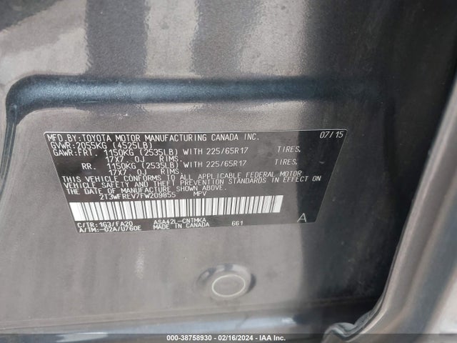 Toyota Rav4 Xle 2015 2T3WFREV7FW209855 Image 9