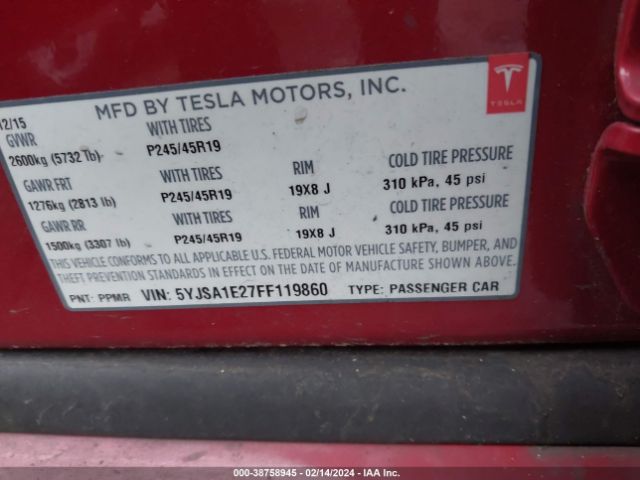 5YJSA1E27FF119860 Tesla Model S 70d/85d/p85d