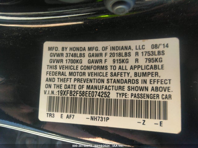Honda Civic Lx 2014 19XFB2F58EE074252 Image 9