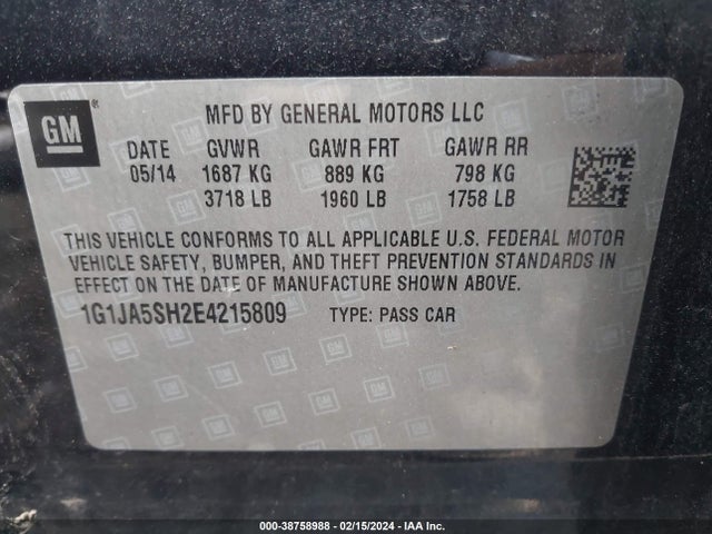 Chevrolet Sonic Ls Auto 2014 1G1JA5SH2E4215809 Image 9