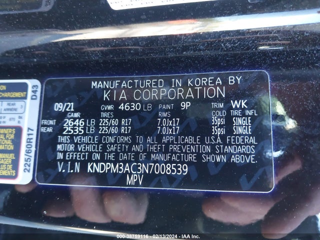 2022 KIA SPORTAGE LX VIN: KNDPM3AC3N7008539