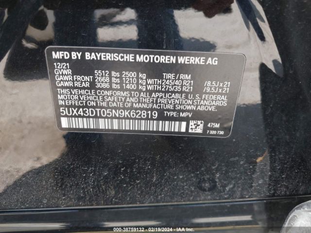5UX43DT05N9K62819 BMW X4 M40i