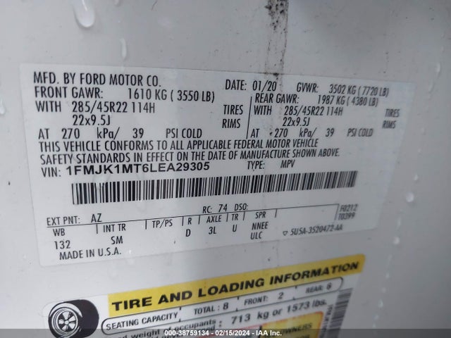 Ford Expedition Platinum Max 2020 1FMJK1MT6LEA29305 Image 9