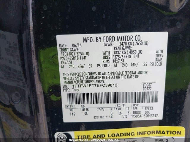 Ford F-150 Fx4 2014 1FTFW1ET7EFC39812 Image 9