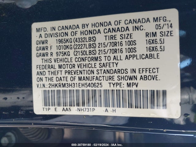 Honda CR-V LX 2014 2HKRM3H31EH540625 Image 9