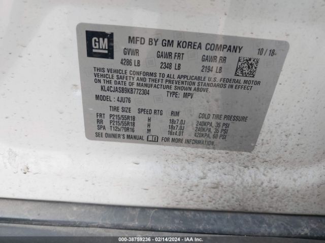 KL4CJASB9KB772304 Buick Encore Fwd Preferred