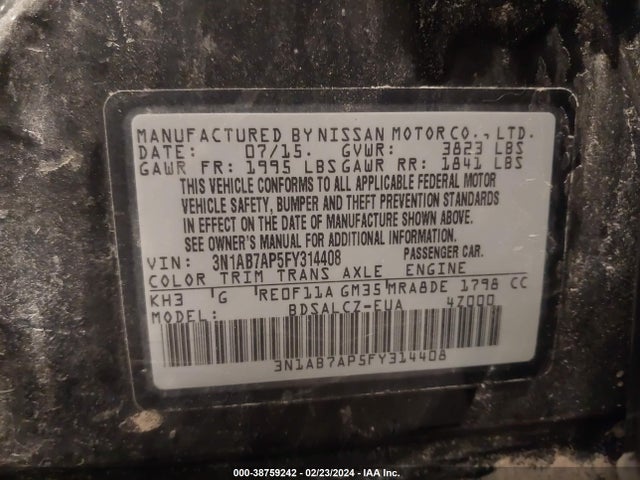 Nissan SENTRA S 2015 3N1AB7AP5FY314408 Image 9