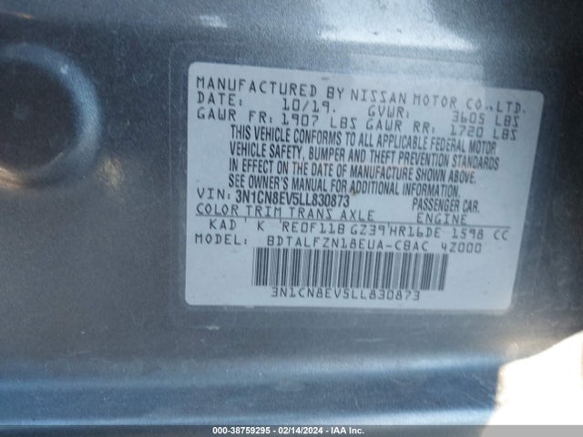 Nissan Versa Sv Xtronic Cvt 2020 3N1CN8EV5LL830873 Image 9
