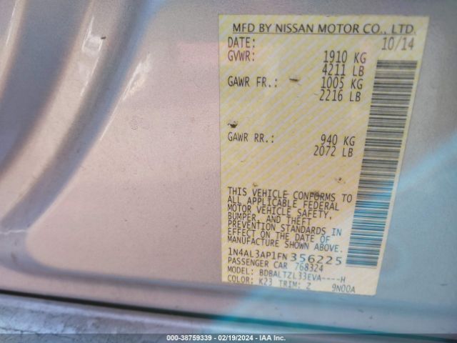 1N4AL3AP1FN356225 Nissan Altima 2.5 Sl