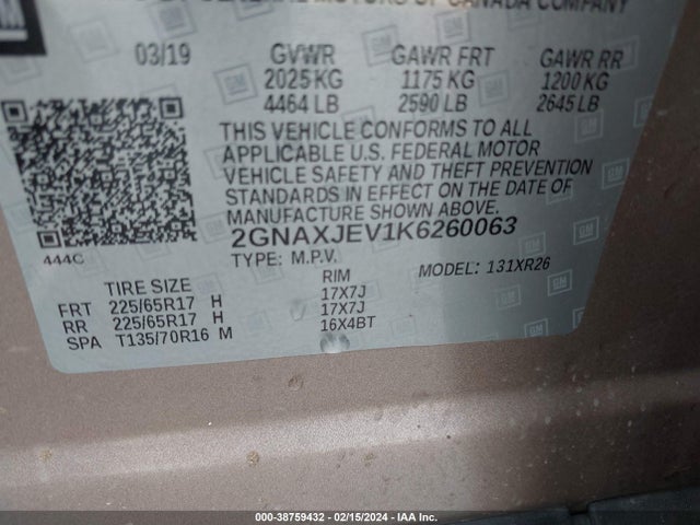 Chevrolet EQUINOX LT 2019 2GNAXJEV1K6260063 Image 9