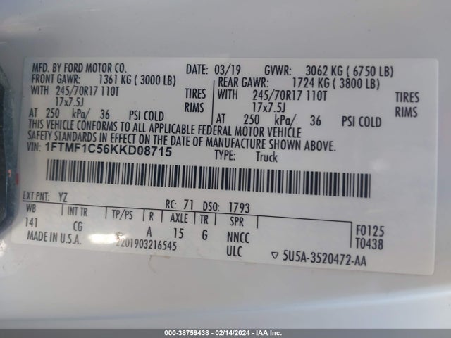 Ford F-150 Xl 2019 1FTMF1C56KKD08715 Image 9
