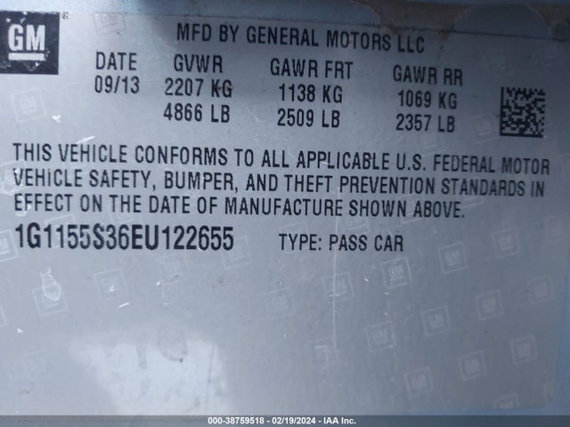 Chevrolet IMPALA 2LZ 2014 1G1155S36EU122655 Image 9
