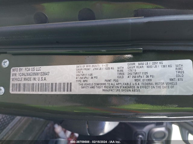 1C4HJXAGXNW133647 Jeep Wrangler Sport S 4x4
