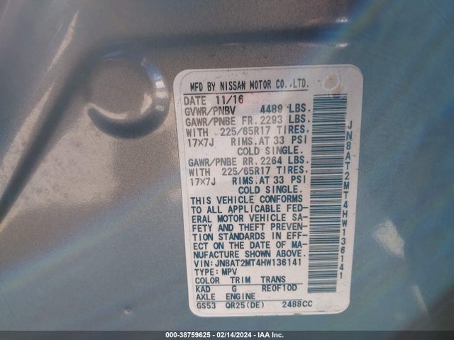 Nissan ROGUE SV 2017 JN8AT2MT4HW136141 Image 9