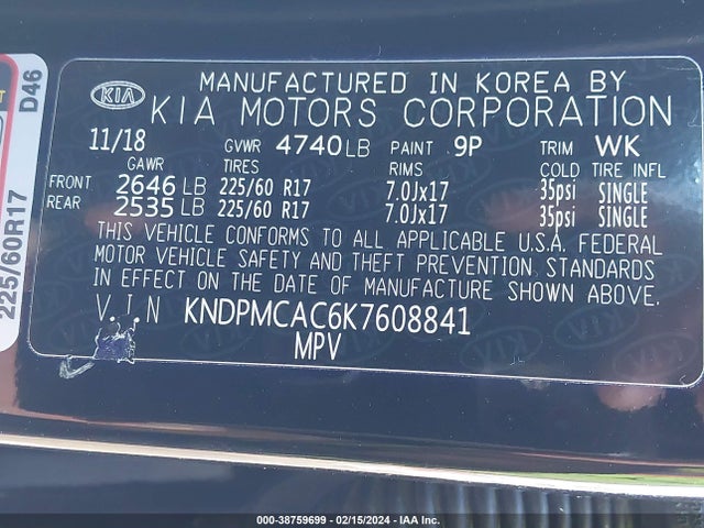 KIA Sportage Lx 2019 KNDPMCAC6K7608841 Image 9