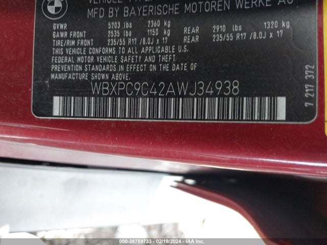 2010 BMW X3 XDRIVE30I VIN: WBXPC9C42AWJ34938