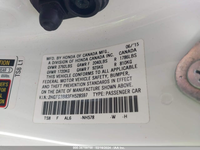 Honda CIVIC EX 2015 2HGFG3B83FH528597 Image 9