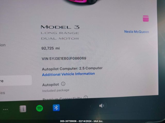 5YJ3E1EB0JF086069 Tesla Model 3 Long Range/performance