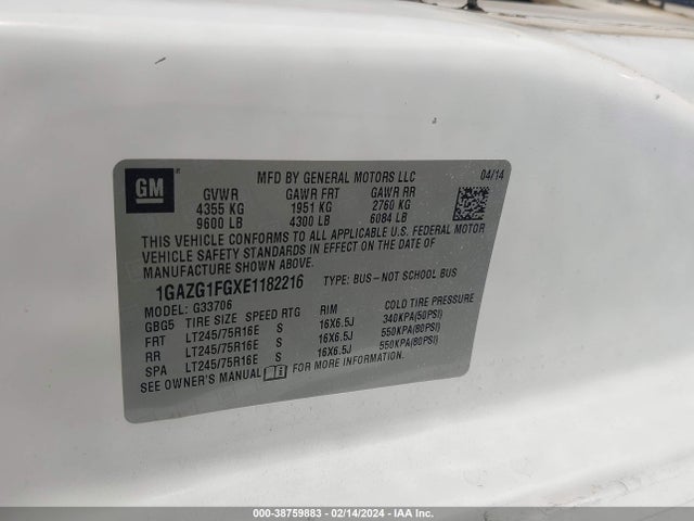Chevrolet Express 3500 Lt 2014 1GAZG1FGXE1182216 Image 9