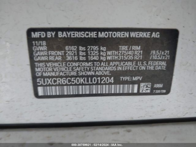 5UXCR6C50KLL01204 BMW X5 Xdrive40i