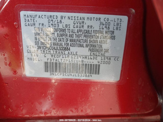 Nissan KICKS SR 2018 3N1CP5CU4JL533884 Image 9