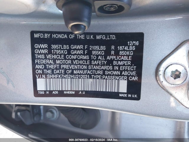 Honda CIVIC EX 2017 SHHFK7H52HU212021 Image 9