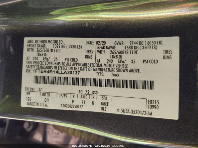 1FTER4EH4LLA30137 Ford Ranger Lariat