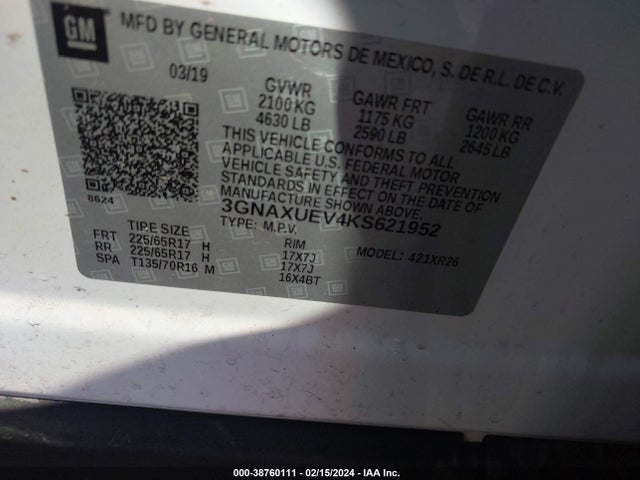 Chevrolet EQUINOX LT 2019 3GNAXUEV4KS621952 Image 9