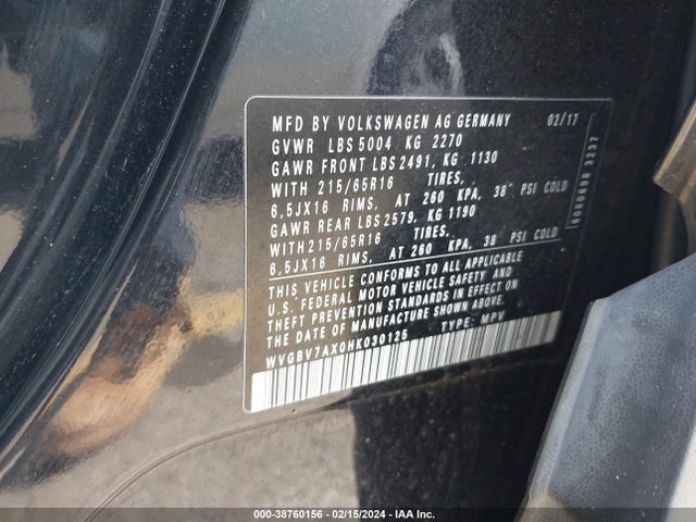 WVGBV7AX0HK030125 Volkswagen Tiguan 2.0t/2.0t S