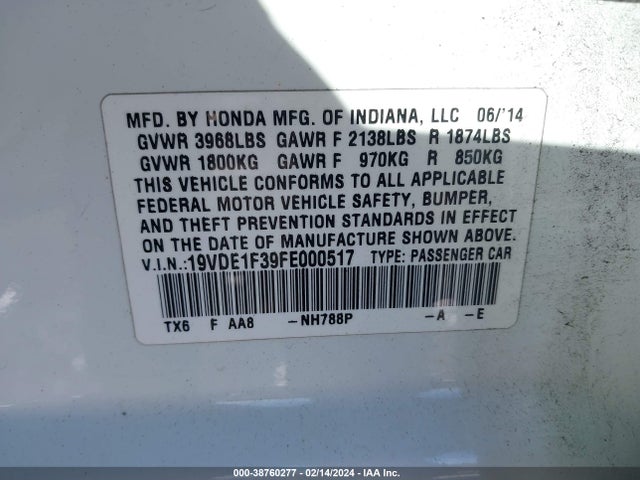 19VDE1F39FE000517 Acura Ilx 2.0l