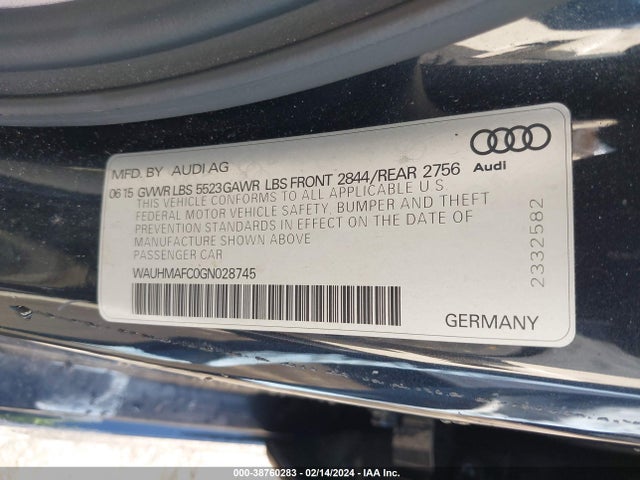 2016 AUDI A6 3.0 TDI PREMIUM PLUS VIN: WAUHMAFC0GN028745