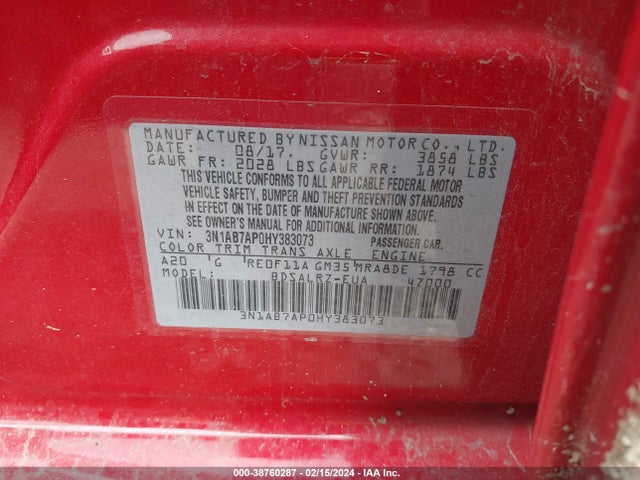 Nissan SENTRA SR 2017 3N1AB7AP0HY383073 Image 9