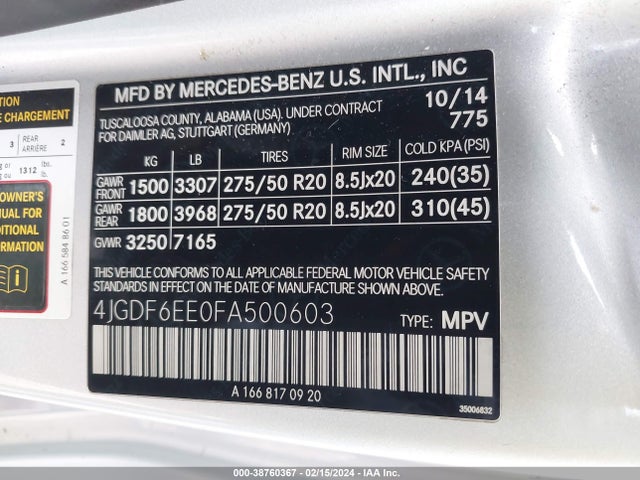 Mercedes-Benz Gl 450 4matic 2015 4JGDF6EE0FA500603 Image 9