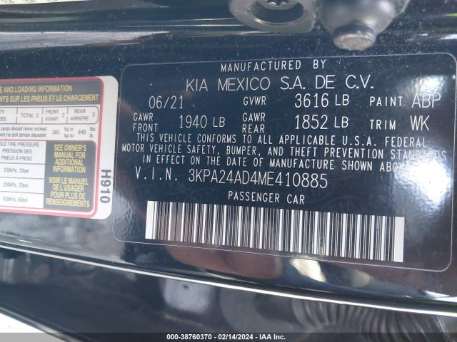 KIA RIO LX 2021 3KPA24AD4ME410885 Image 9