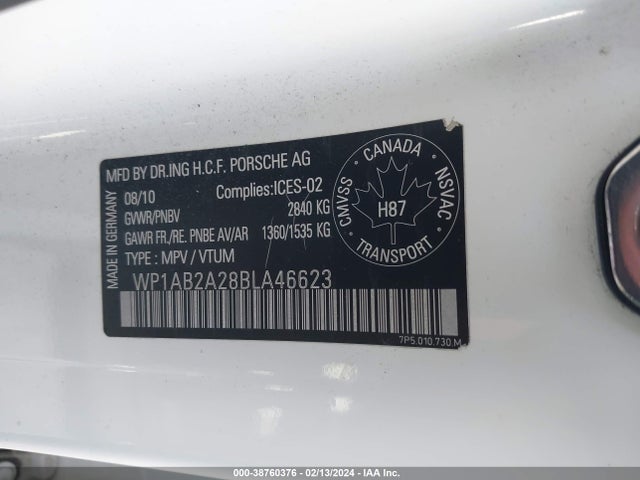 2011 PORSCHE CAYENNE WP1AB2A28BLA46623 Photo 8