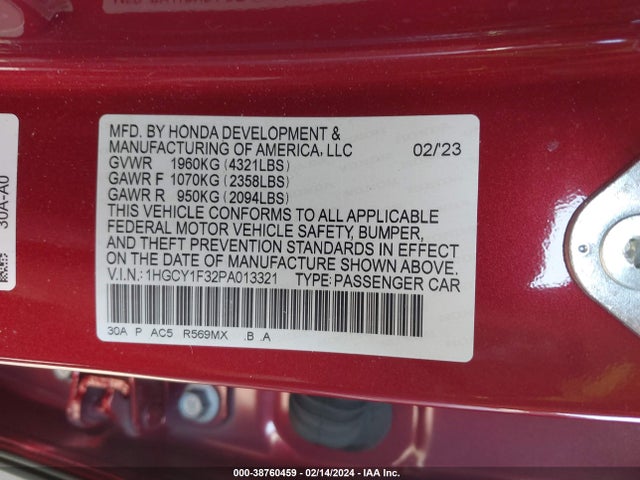 Honda ACCORD EX 2023 1HGCY1F32PA013321 Image 9