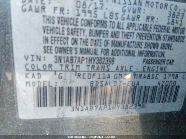 Nissan SENTRA SV 2017 3N1AB7AP1HY382398 Image 9