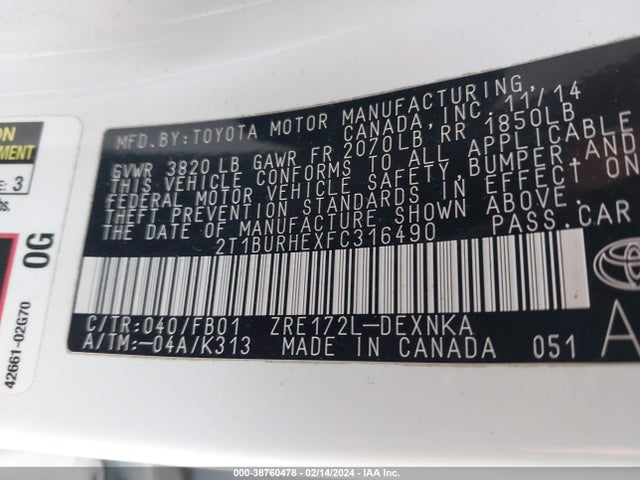 Toyota COROLLA LE 2015 2T1BURHEXFC316490 Image 9