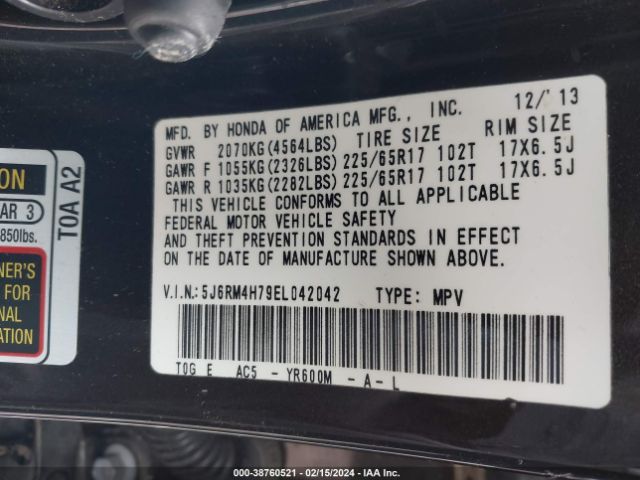 5J6RM4H79EL042042 Honda Cr-v Ex-l