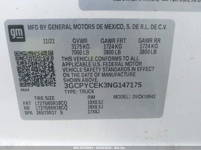 Chevrolet Silverado 1500 Ltd 4wd  Short Bed Custom Trail Boss 2022 3GCPYCEK3NG147175 Image 9