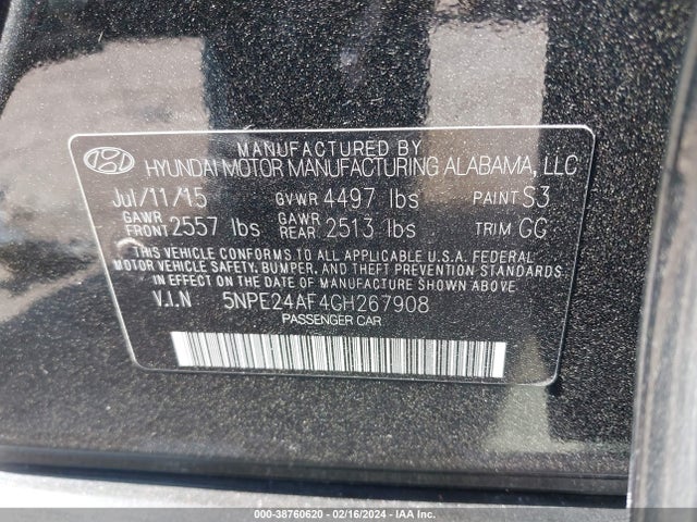 Hyundai SONATA SE 2016 5NPE24AF4GH267908 Image 9