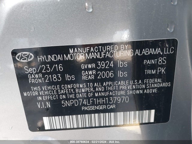 Hyundai ELANTRA SE 2017 5NPD74LF1HH137970 Image 9