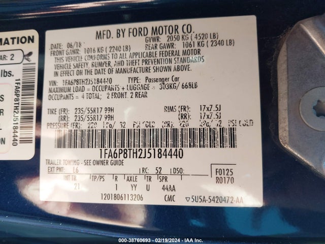 Ford Mustang Ecoboost 2018 1FA6P8TH2J5184440 Image 9